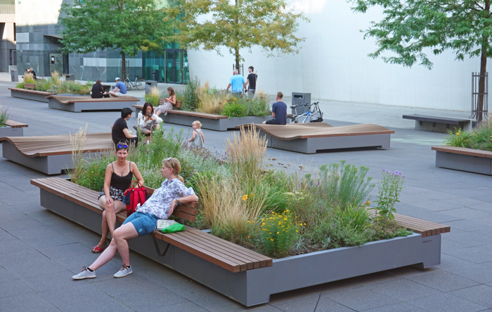 Solution d'assise verte pour les espaces publics : Solid Mobile Green Isles Rectangular