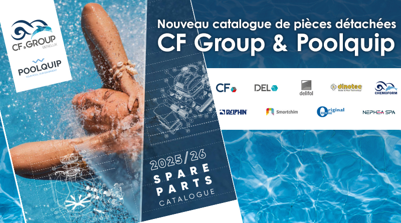 CF Group Benelux et Poolquip présentent leur nouveau catalogue de pièces détachées 2025-2026. Il s’agit d’un ouvrage de référence complet destiné aux constructeurs de piscines, entrepreneurs de jardins, installateurs et entreprises de maintenance.